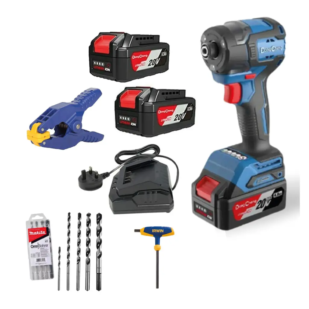 [DCH-DCPL208EM+C02] COMBO DESTORNILLADOR IMPACTO 1/4 S/CARBONES 20V C/2 BAT 4 AMP Y ESTUCHE+2 ACCES IRWIN+JUEGO 5 BROCAS MAKITA