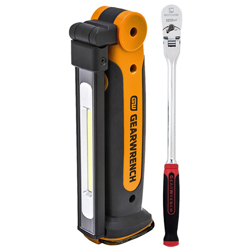 COMBO LINTERNA INAL. C/BAT. LITIO Y 2 INTENS. DE LUZ 250/500 LUM + MATRACA 3/8 CABEZA MOVIL GEARWRENCH GRATIS !!!!