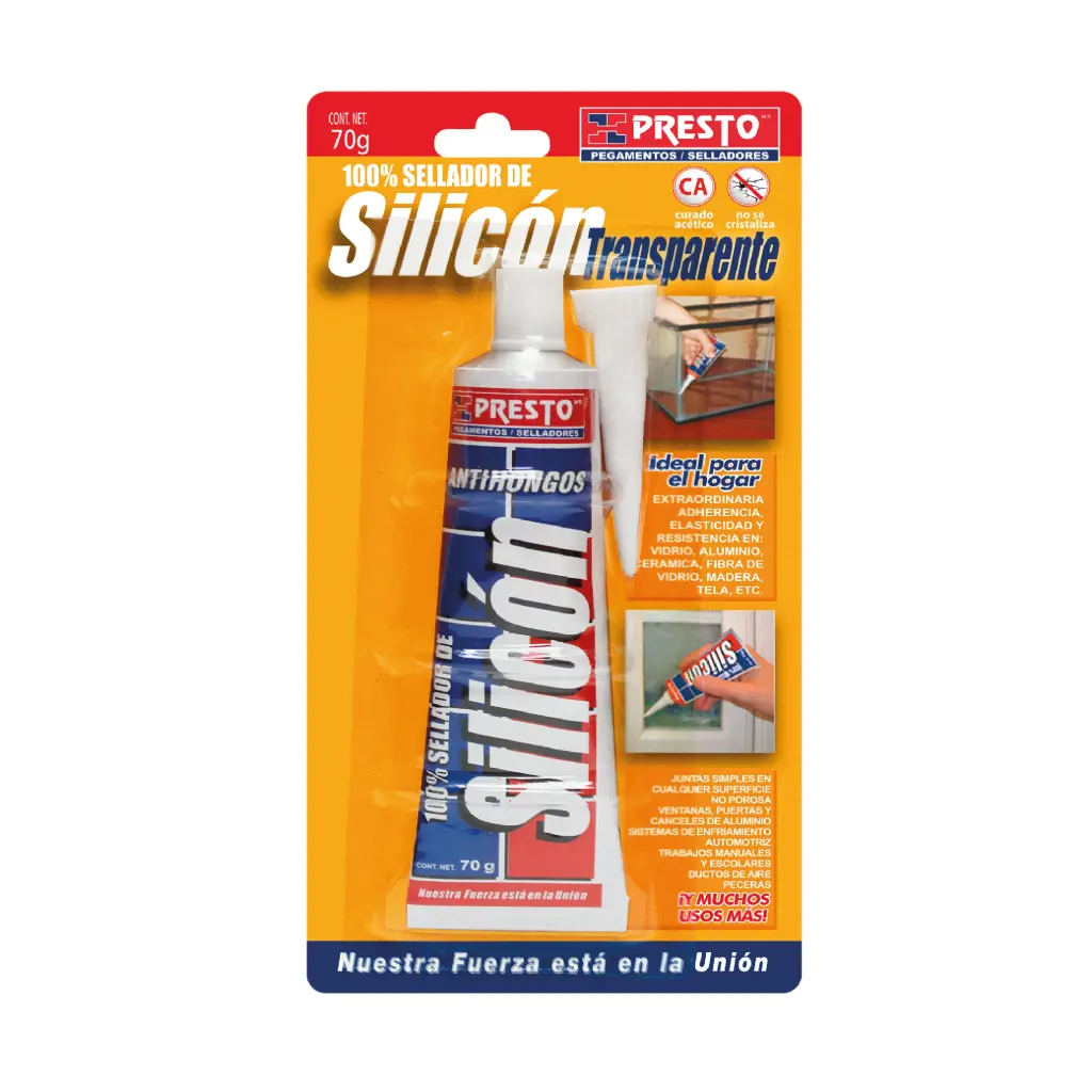 [PRE-4007] SILICON TRANSPARENTE PRESTO 100% TUBO DE 70 GR