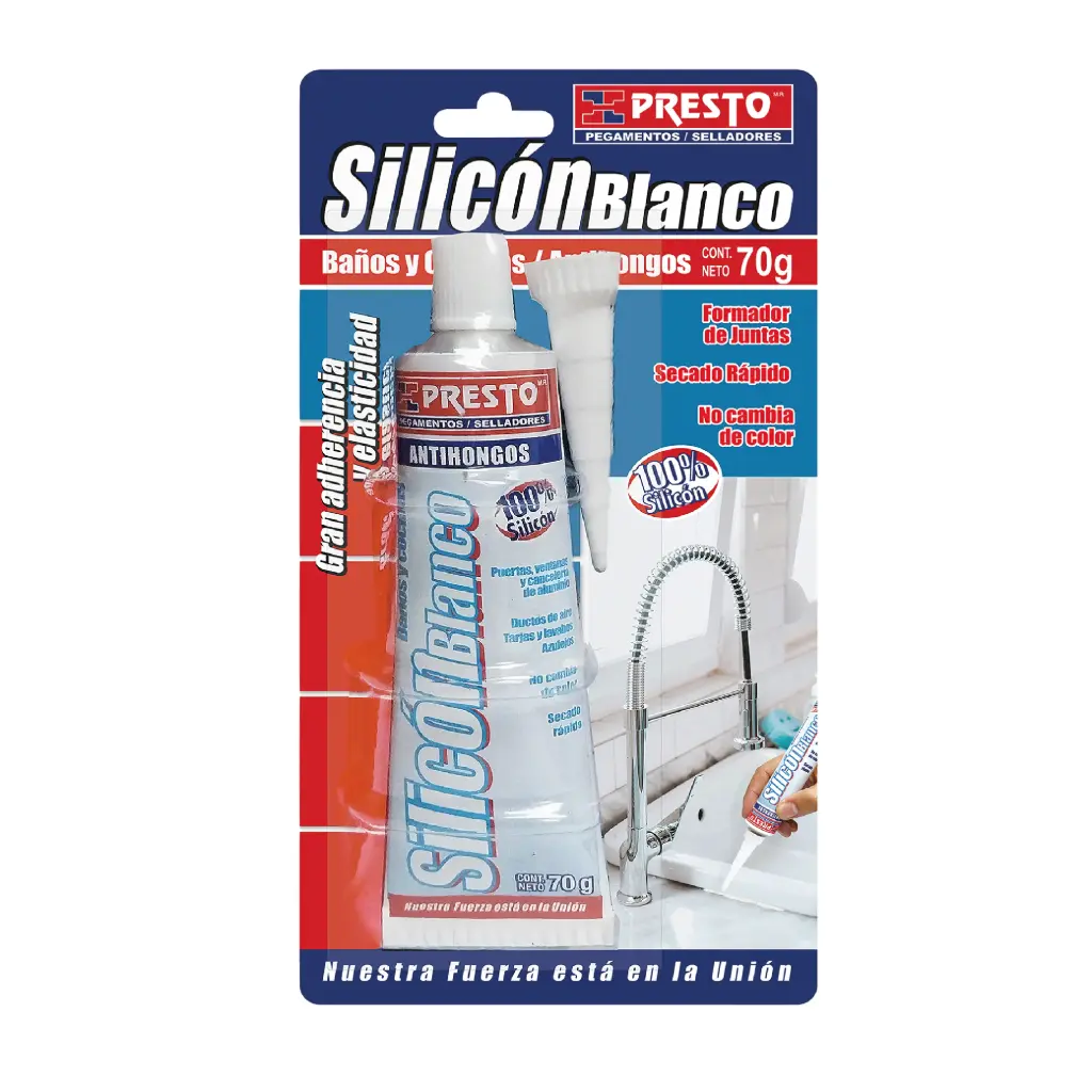 SILICON BLANCO PRESTO 100% TUBO DE 70 GR