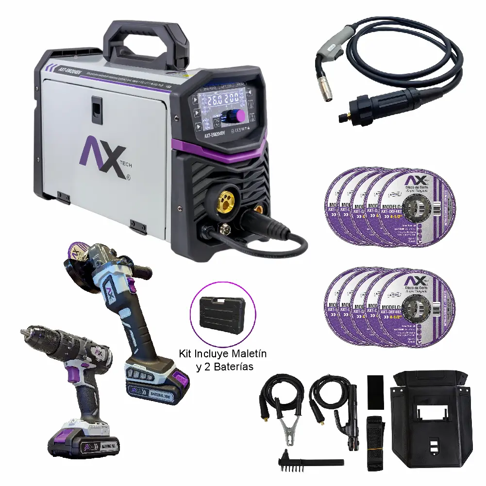 COMBO SOLDADORA INVERSOR MIG/MAG ELECTRODO Y TIG LIFT, BI VOLTAJE 200A CON KIT DE HERRAMIENTA KITER20 ELECTRICA