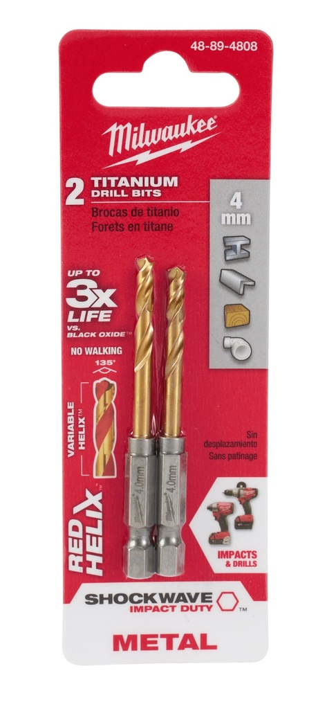 [MIA-48-89-4808] BROCAS MÉTRICAS DE TITANIO SHOCKWAVE ™ RED HELIX ™ 4MM