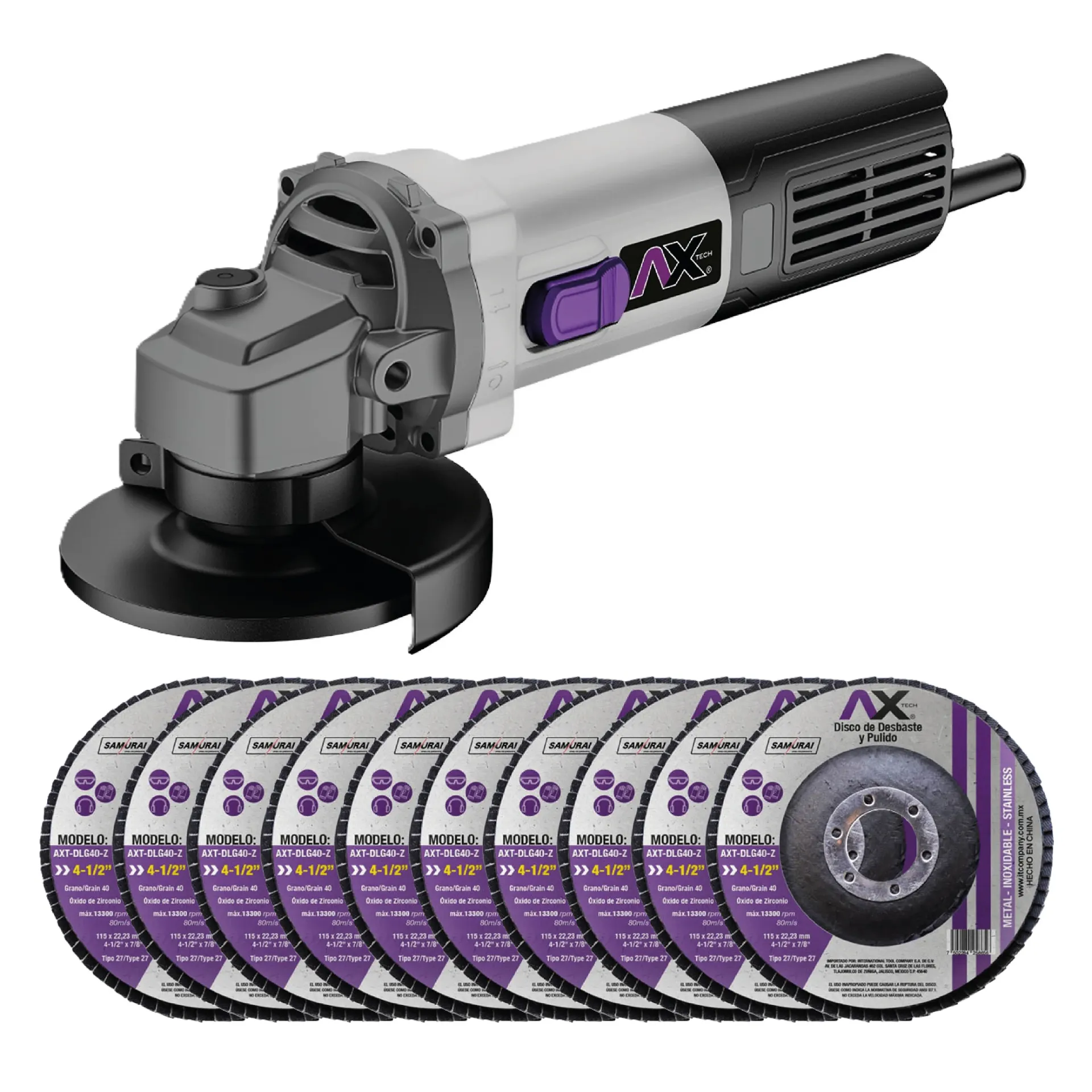 COMBO MINI ESMERILADORA 4 1/2 850W + 10 DISCOS DE CORTE 4 1/2 DCF412-01