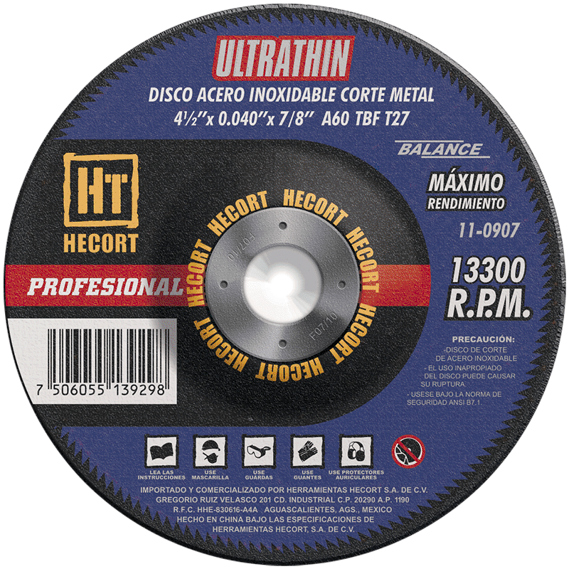 DISCO DE CORTE INOX. 4 1/2X0.040X7/8 ULTRATHIN A60T-BFT27