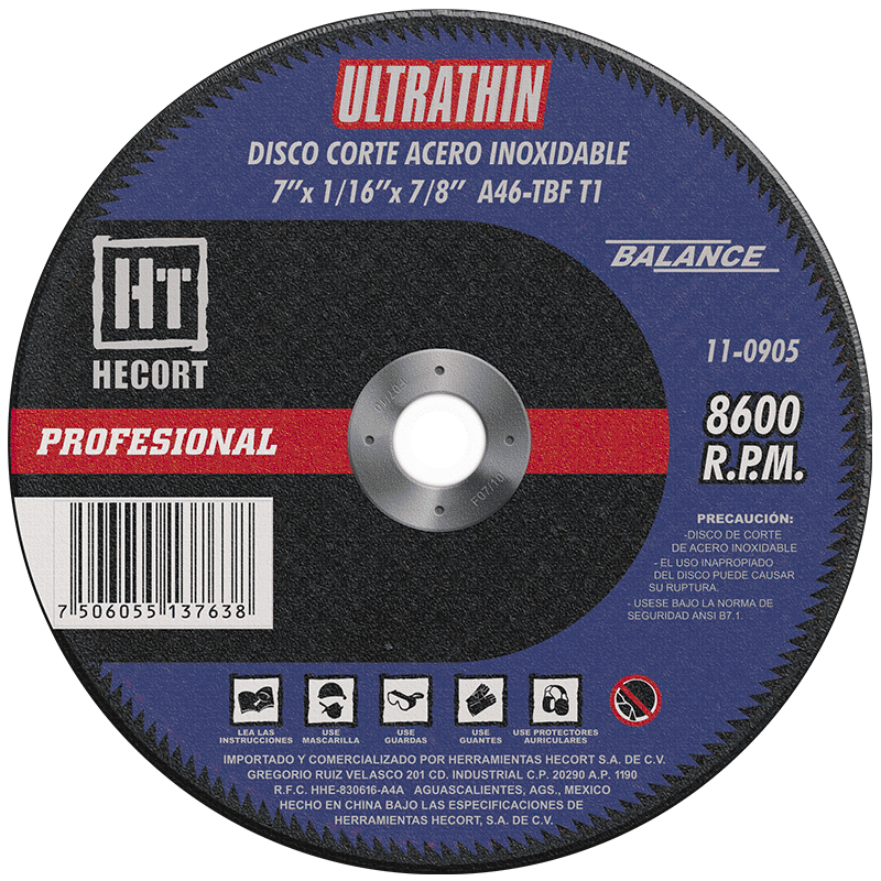 [HEC-110905] DISCO DE CORTE INOXIDABLE 7X1/16X7/8 ECONO BALANCE A46T-BFT1