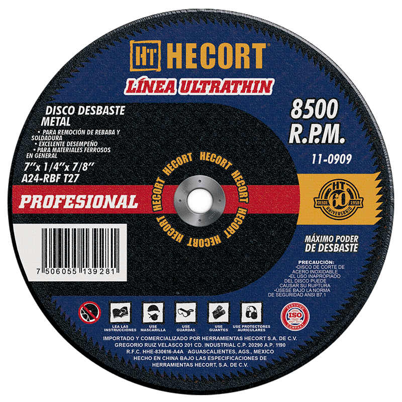 [HEC-110909] DISCO DE DESBASTE METAL 7 X 1/4 X 7/8 ECONOBALANCE T27 A24U