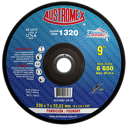 DISCO P/DESBASTE FUNDICION 9 X 1/4 X 7/8 AC 24