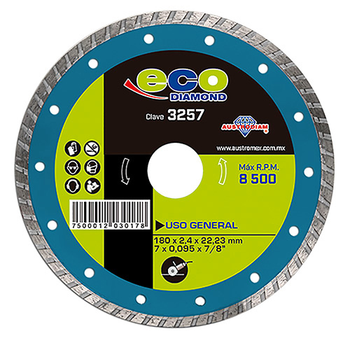 DISCO DE DIAMANTE P/USO GENERAL 7 X 0.095 X 7/8 TURBO ECODIAMOND