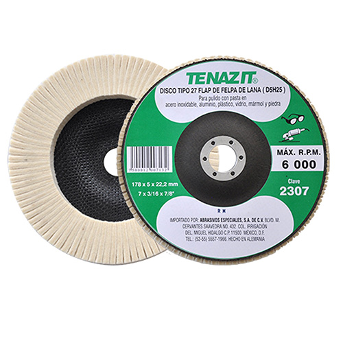 DISCO T27 FLAP DE FELPA 7 X 3/16 X 7/8 P/PULIDO