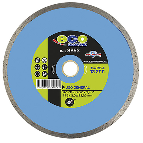 [AUS-3253] DISCO DE DIAMANTE P/USO GENERAL 4 1/2 X 0.080 X 7/8 RIN CONTINUO ECODIAMOND