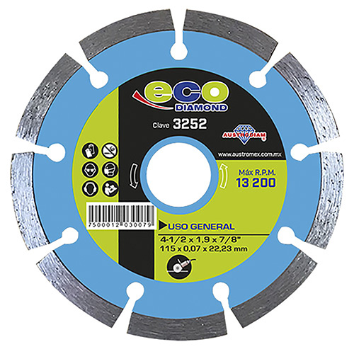 [AUS-3252] DISCO DE DIAMANTE P/USO GENERAL 4 1/2 X 0.075 X 7/8 DENTADO ECODIAMOND