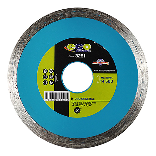 DISCO DE DIAMANTE P/USO GENERAL 4 X 0.070 X 7/8 RIN CONTINUO ECODIAMOND