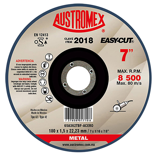 [AUS-2018] DISCO P/CORTE METAL SUPERDELGADO 7 X .1/16 X 7/8 EASY CUT