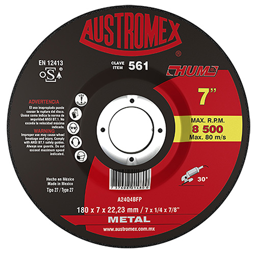 DISCO P/DESBASTE METAL 7 X 1/4 X 7/8 LINEA HUM ROJO