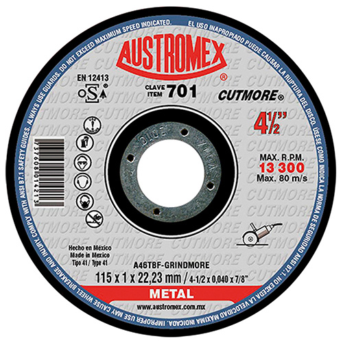 [AUS-701] DISCO P/CORTE METAL SUPERDELGADO 4 1/2 X 3/64 X 7/8 AC. AL CARBON GRINDMORE MAX.