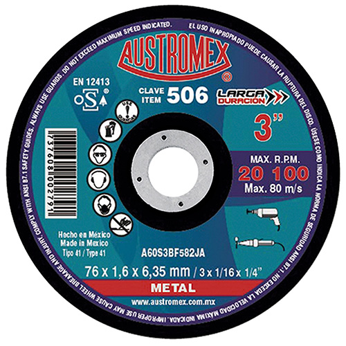[AUS-506] DISCO P/CORTE METAL 3 X 1/16 X 1/4 (PLANO)