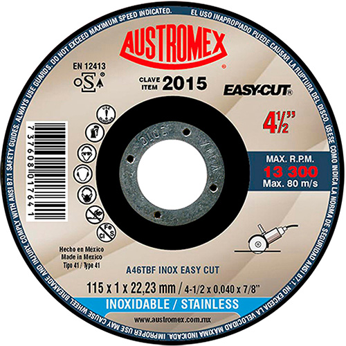 DISCO P/CORTE METAL SUPERDELGADO 4 1/2 X 3/64 X 7/8 AC. INOX. EASY CUT