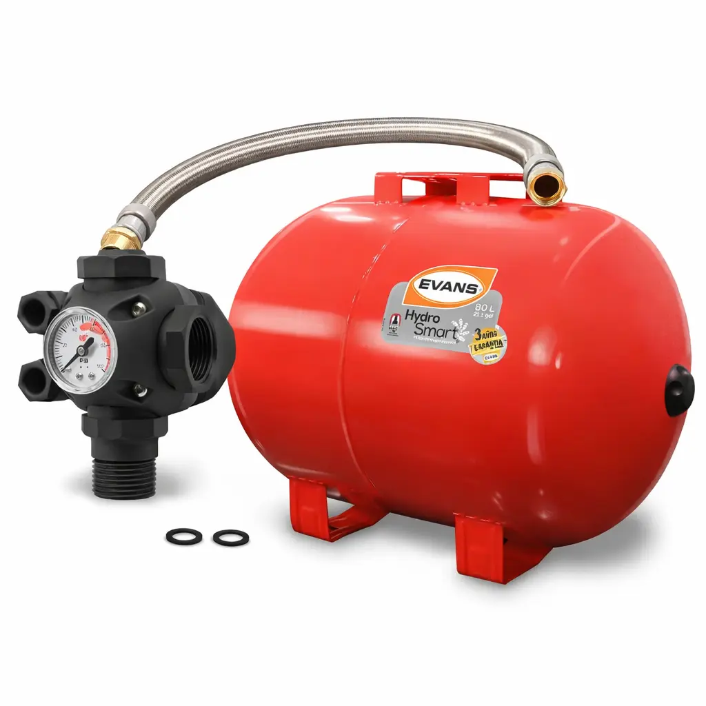 [EVA-EQTHM-080H-KIT] KIT TANQUE HIDRONEUMATICO 80L HORIZONTAL MEMBRANA INTERCAMBIABLE CON MANOMETRO SWITCH Y MANGUERA