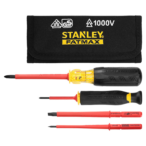 [STA-FMHT62286] JUEGO DE 4 DESARMADORES C/GRIP AISLADOS DE 1000 VOLTS PARA DESCARGAS C/ESTUCHE