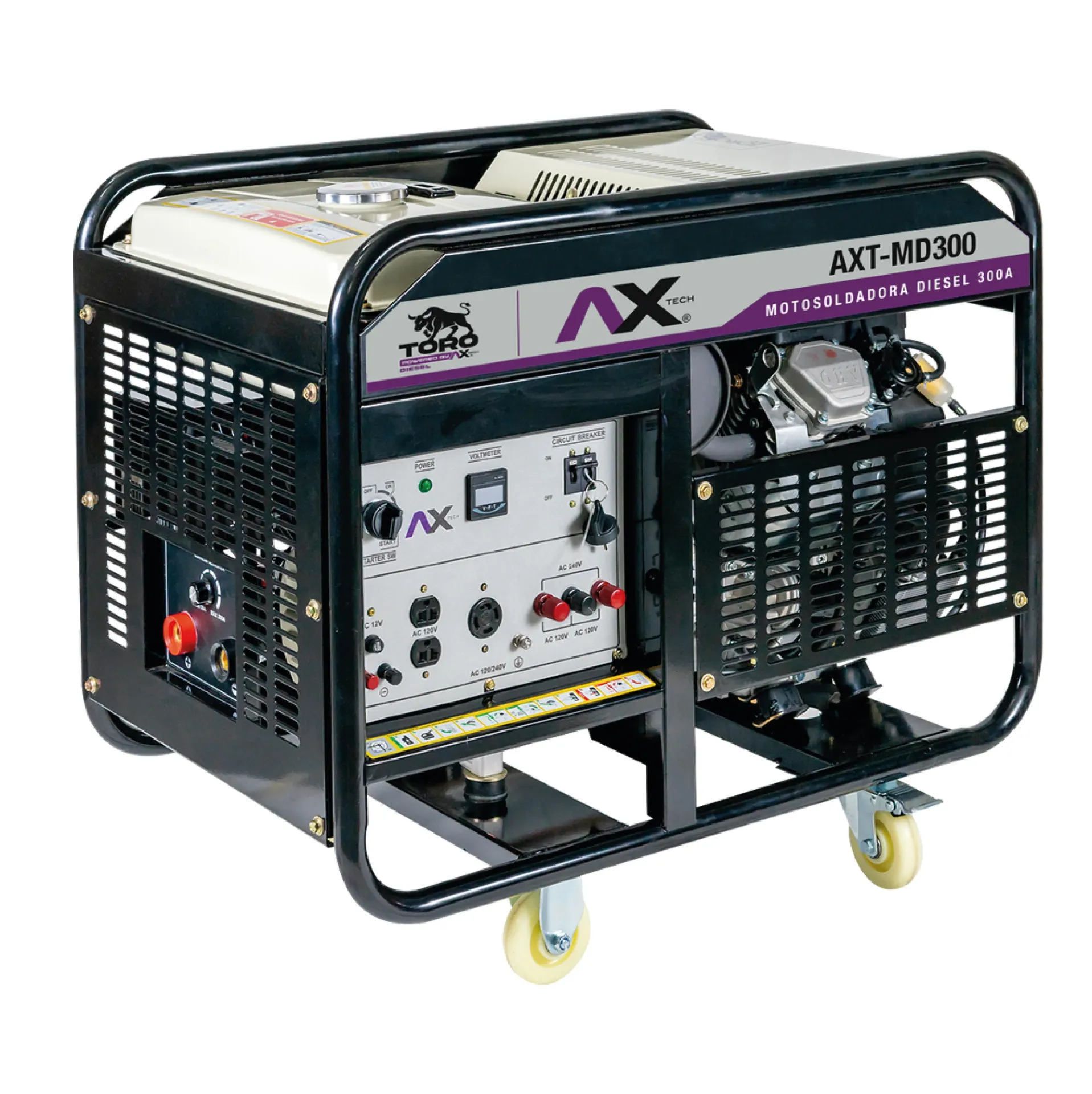 [AXT-MD300] MOTOSOLDADORA A DIESEL 50-250A  120/240V 20HP ENCENDIDO ELECTRICO Y LLANTAS