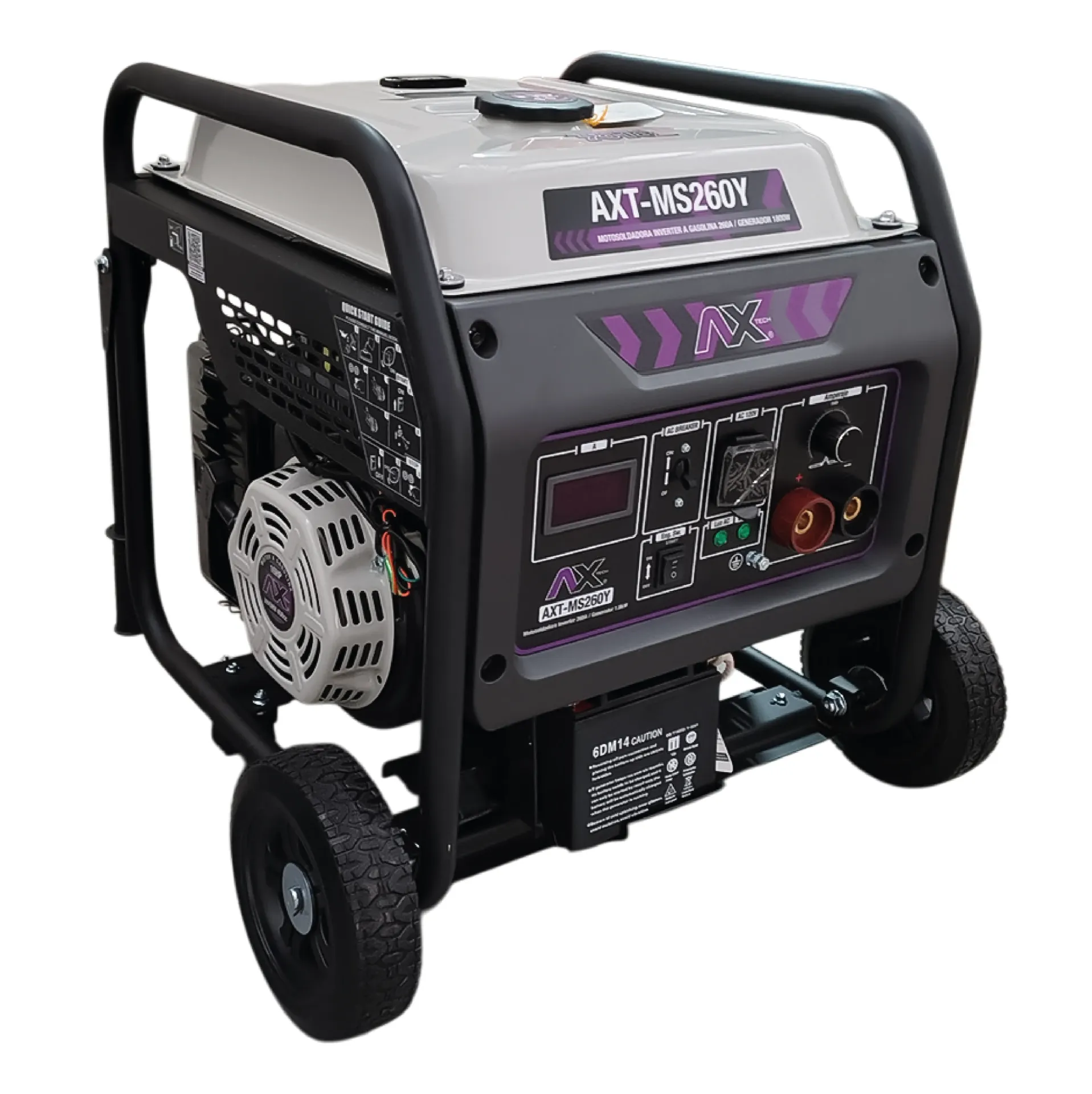 MOTOSOLDADORA A GASOLINA INVERTER, 260A, 110V, 60HZ, 14 HP, 1800Wtts, CON MARCHA Y BATERIA