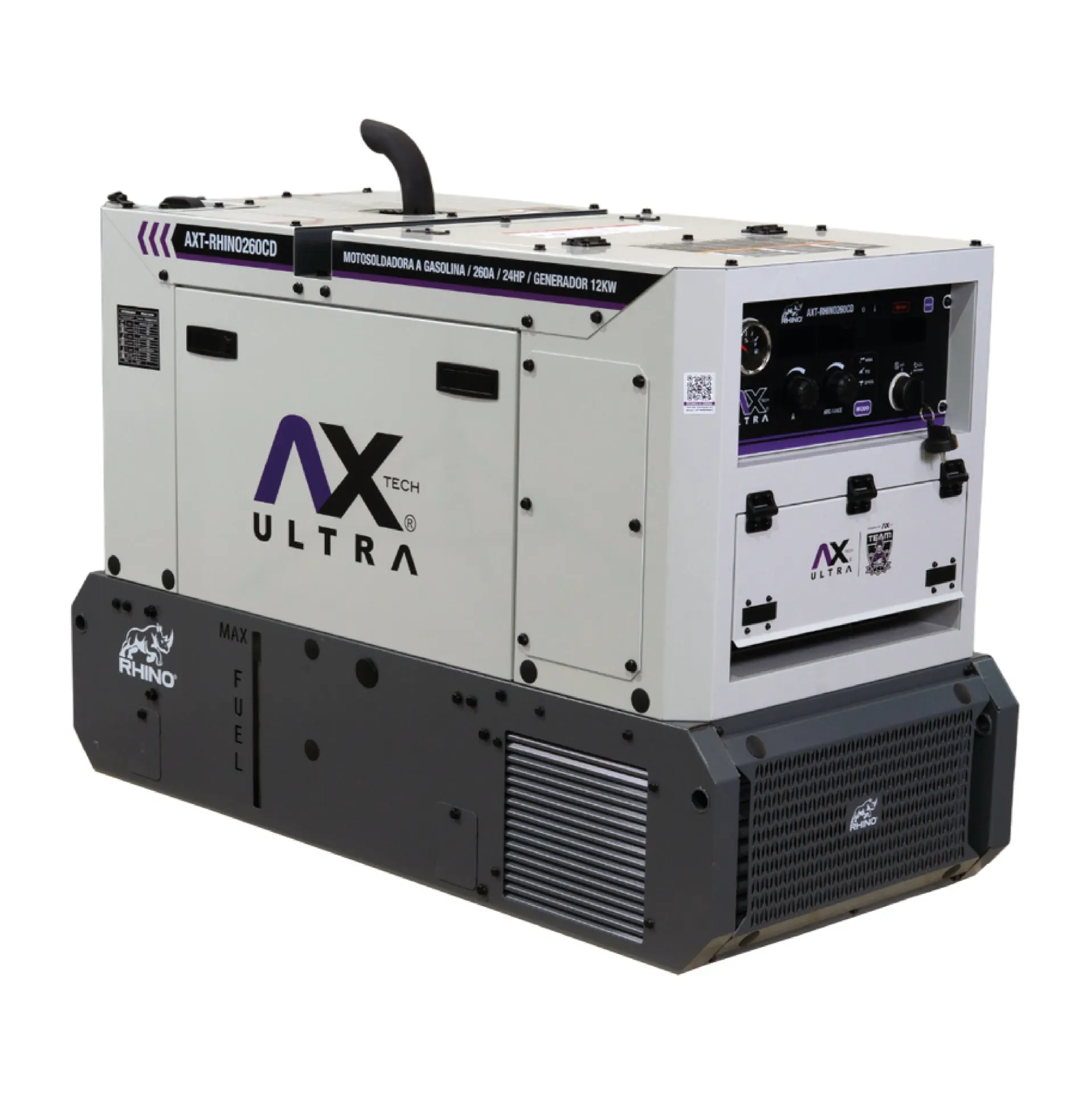 [AXT-RHINO260CD] MOTOSOLDADORA A GASOLINA INVERTER 120/240, DUAL VOLTAJE, 10-260 AMP, ENCENDIDO ELECTRICO