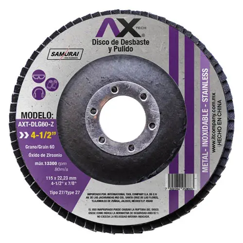 [AXT-DLG80-Z29] DISCO LAMINADO TIPO 29 PARA DESBASTE Y PULIDO DE OXIDO DE ZIRCONIO DE GRANO 80, 4 1/2" (200PZS)