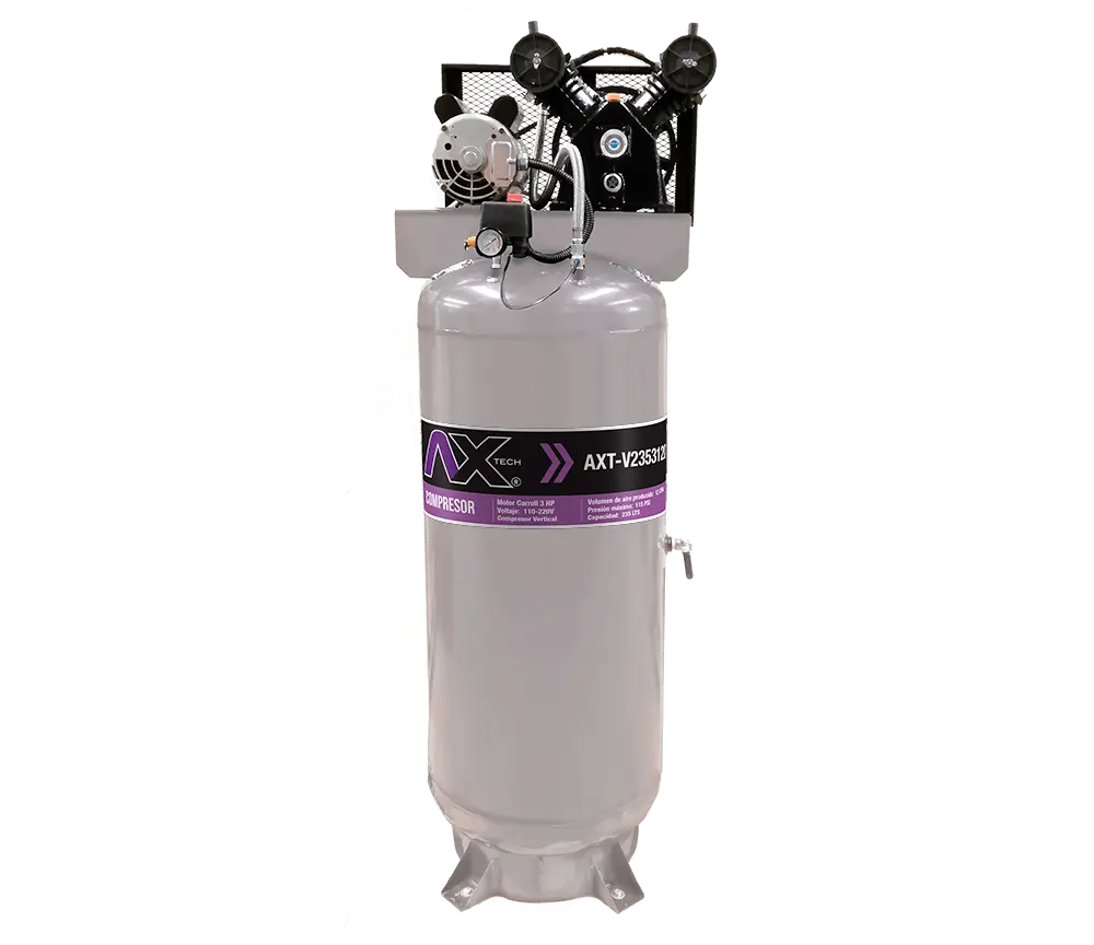 COMPRESOR VERTICAL 235Lts CABEZAL 2 PISTONES EN V MOTOR CARROLL 3HP, 110-220V, 12CFM, 115PSI