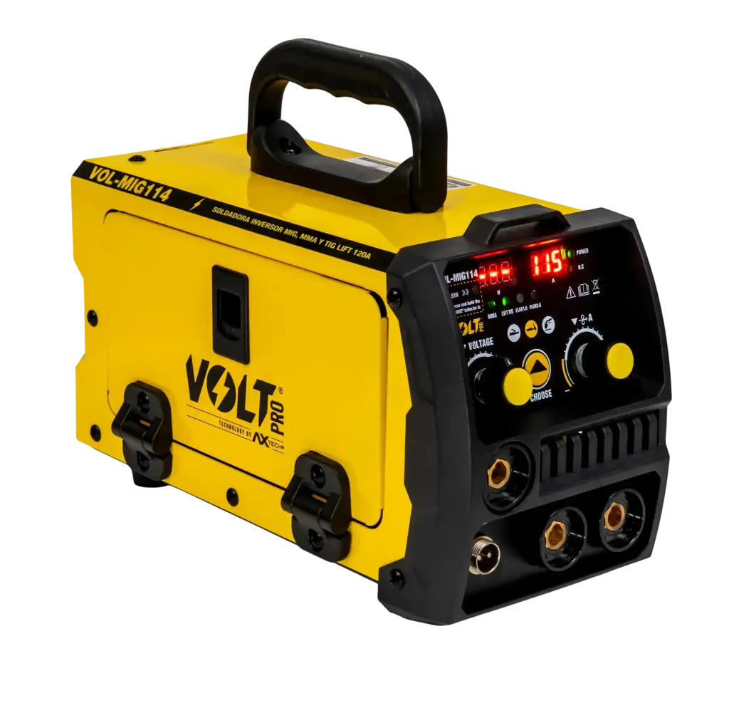 [VOL-MIG114] SOLDADORA INVERTER FLUX MIG NO GAS, ELECTRODO Y TIG LIFT 40-120A 120V 2 DISPLAY INCLUYE ANTORCHA MIG 3