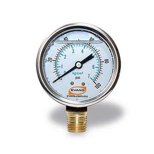 [EVA-MA100-1/4G] MANOMETRO 1/4NPT DE GLICERINA CARATULA 0-100 PSI