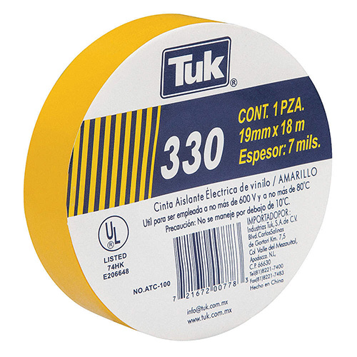 [TUK-330-3/4X18AMA] CINTA ELECTRICA VINIL 3/4 X 18m AMARILLA