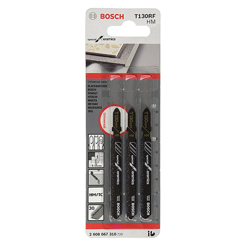 PAQUETE DE 3 SEGUETAS P/CALADORA DE GRANALLA ESPECIAL P/CERAMICOS, ZULEJOS, PLASTICO Y FIBRA D (BOA-T130RF)