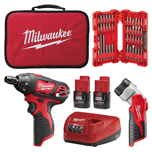 COMBO DESTORNILLADOR DE IMPACTO 1/4 12 V C/2 BAT. + LINTERNA GIRATORIA DE LEDS +