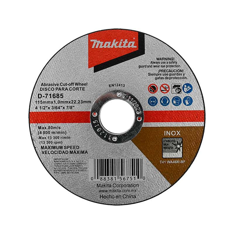 DISCO ABRASIVO P/CORTE ACERO INOXIDABLE 4 1/2 X 3/64 X 7/8 (SUPER ECONOMICO)£