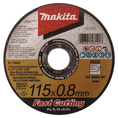 DISCO CORTE ACERO INOXIDABLE MAKITA 4 1/2 x 0.8MM