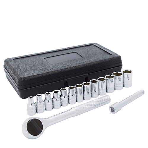 [SUR-F4400M] JUEGO DE DADOS Y ACCESORIOS METRICO DE 1/4 C/15 PZAS. EN ESTUCHE DE PLASTICO