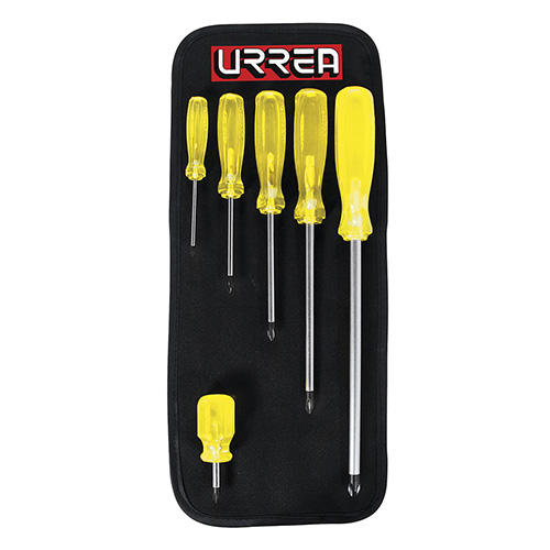 [URR-9600A] JUEGO DE 6 DESTORNILLADORES AMBAR PUNTA PHILLIPS EN ESTUCHE