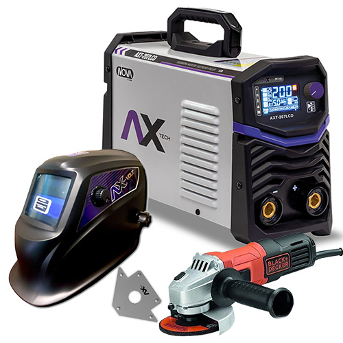 COMBO SOLDADORA INV 200A BIVOLT+CARETA ELEC+MINI ESMERILADORA+ESCUADRA MAGNETICA