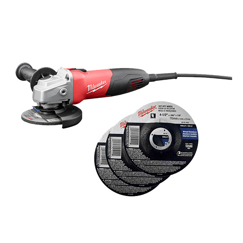 [MIL-P422-6130] COMBO MINIESMERILADORA 4 1/2 11,000 RPM 7.5 AMP (750 W) (INCLUYE 3 DISCOS P/CORTE DE METAL)