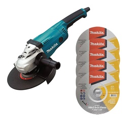 COMBO ESMERILADORA DE 9 (6,000 RPM) 2,200 W + 5 DISCOS D-75574 MAKITA
