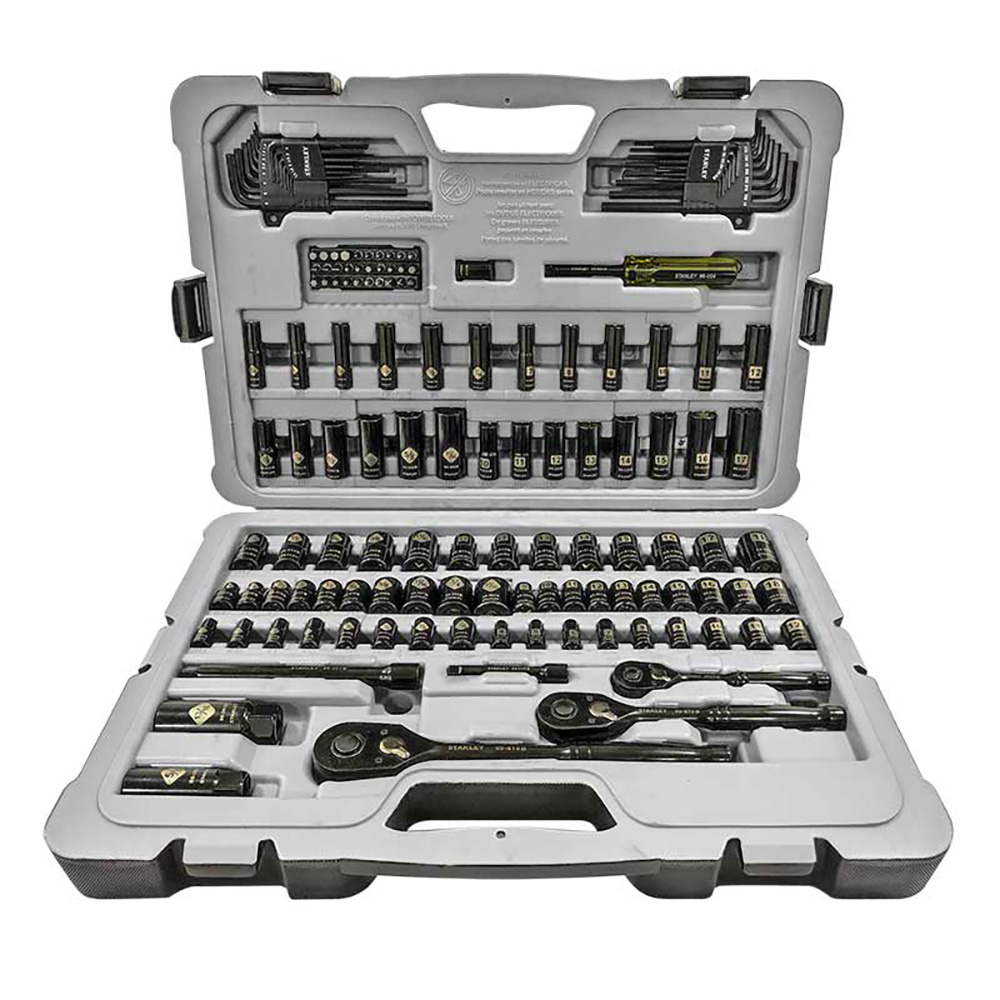 JUEGO DE MECANICO DE 143 PZAS CROMO NEGRO CON CUADROS DE ¼, 3/8 Y ½ C/ESTUCHE