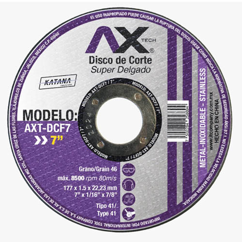 [AXT-DCF7] DISCO DE CORTE P/METAL SUPER DELGADO DE 7 X 1.6MM X 7/8