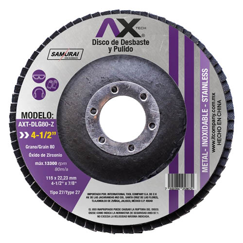 [AXT-DLG80-Z] DISCO LAMINADO PARA DESBASTE Y PULIDO GRANO 80 4-1/2 DE OXIDO DE ZIRCONIO