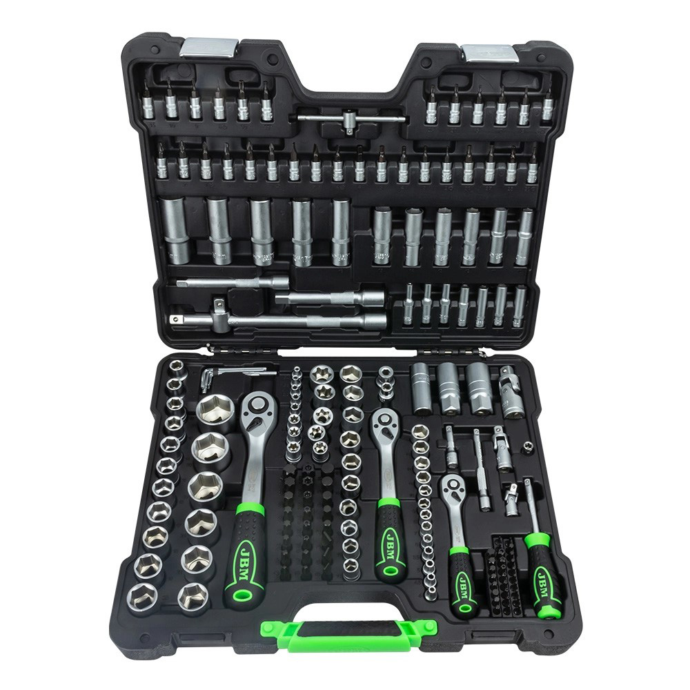 [JBM-54035] JUEGO DE MECANICO DE 179 PZAS DE 1/2 3/8 Y 1/4 C/PUNTAS DIVERSAS PARA DADOS Y DESTORNILLADOR DADOS LARGOS Y CORTOS MM CROMADO C/ESTUCHE