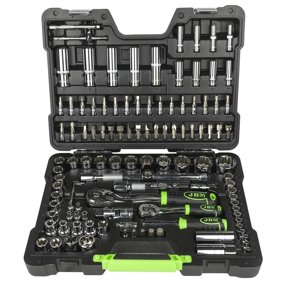 [JBM-54047] JUEGO DE MECANICO DE 113 PZAS DE 1/2 Y 1/4 C/PUNTAS DIVERSAS PARA DADOS Y DESTORNILLADOR MM CROMADO C/ESTUCHE