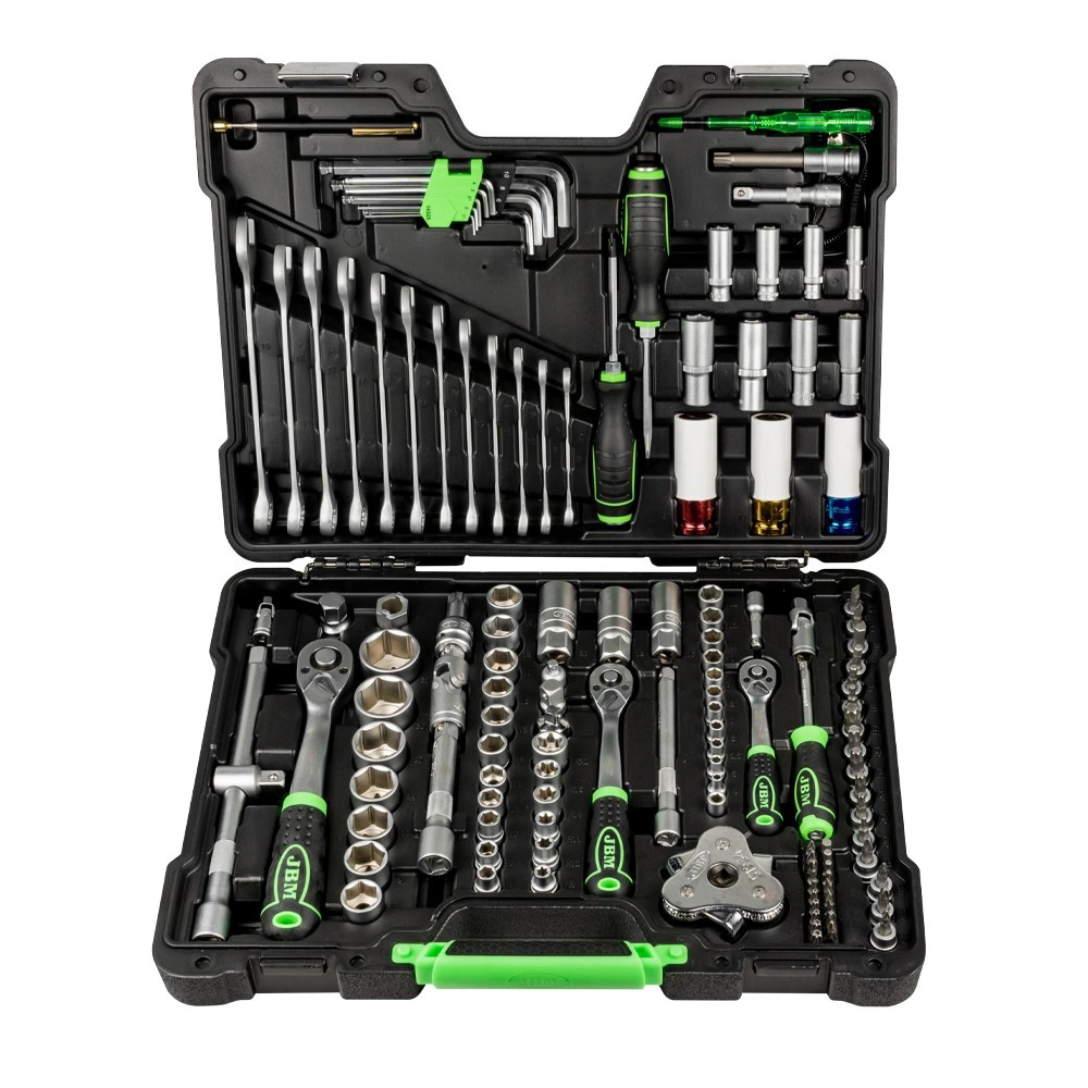 [JBM-54082] JUEGO DE MECANICO 132 PZAS DE 1/2 3/8 Y 1/4 C/12 LLAVES COMBINADAS MM DADOS CORTOS Y LARGOS MM CROMADO C/ESTUCHE