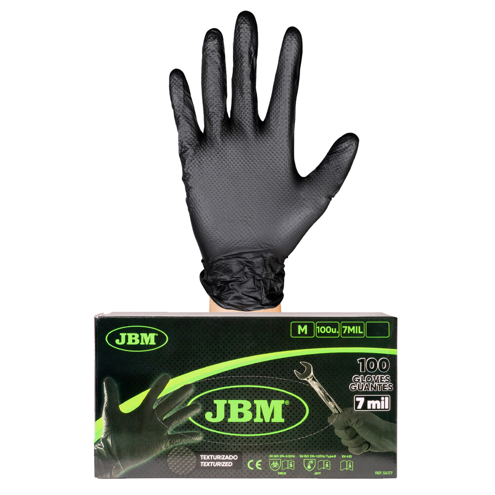 GUANTES NEGROS DESECHABLES DE NITRILO T:M 7,0MIL (100 UDS.) TEXTURA DIAMANTE
