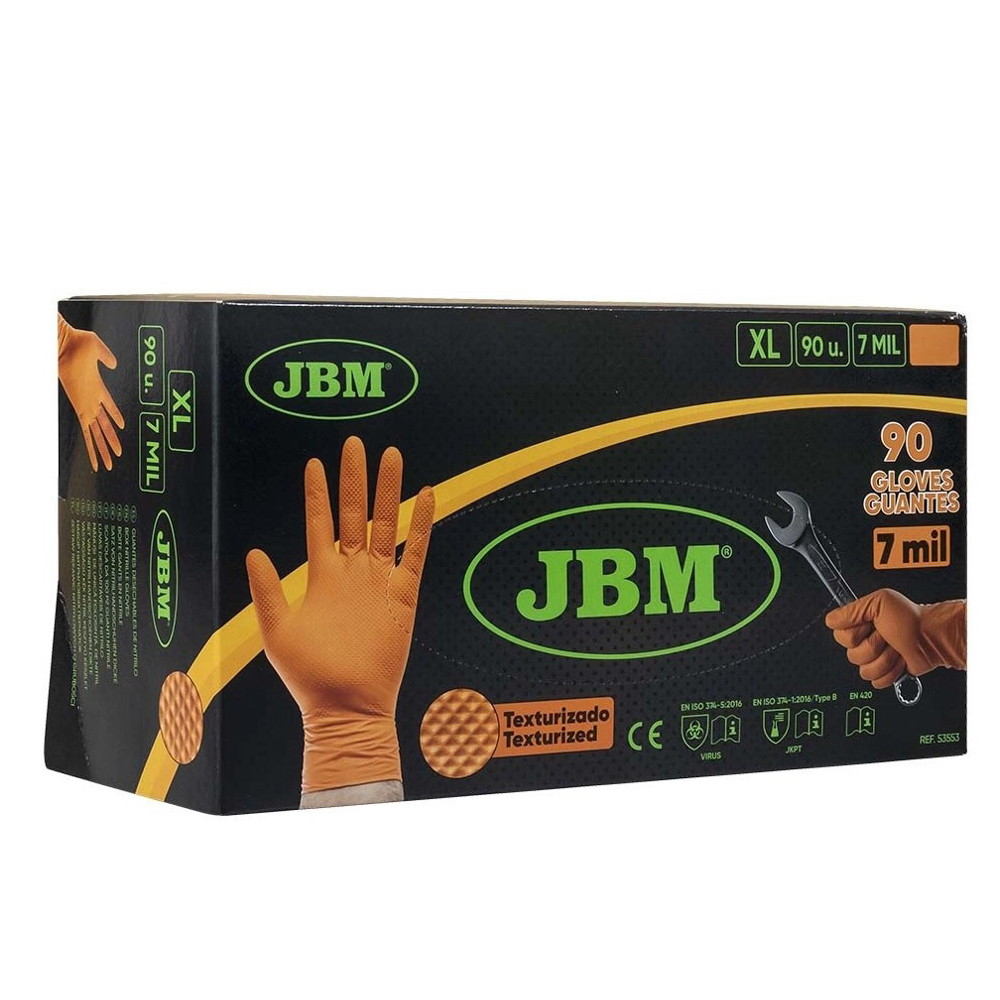 [JBM-53553] GUANTES NARANJAS DESECHABLES DE NITRILO T:XL 7,0MIL (90 UDS.) TEXTURA DIAMANTE