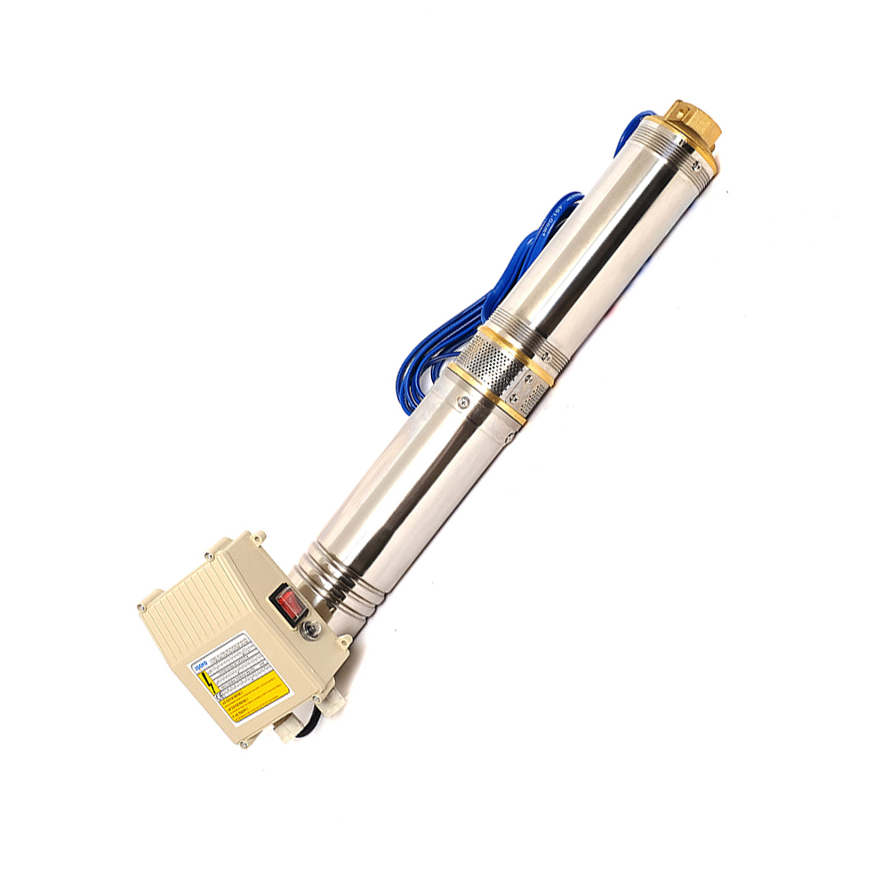 BOMBA SUMERGIBLE TIPO BALA DE 1 1/2 HP P/CIST/ALJIBE/POZO PROF. 120 V EMB. DE COBRE ALT. MAX DE 31 A 110 MTS DE ACUERDO AL CAUDAL C/CAJA DE CONTROL