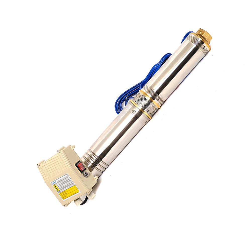 BOMBA SUMERGIBLE TIPO BALA DE 1/2 HP PARA CIST/ALJIBE/POZO PROF. 120 V EMB. DE COBRE ALT. MAX DE 14 A 50 MTS DE ACUERDO AL CAUDAL C/CAJA DE CONTROL